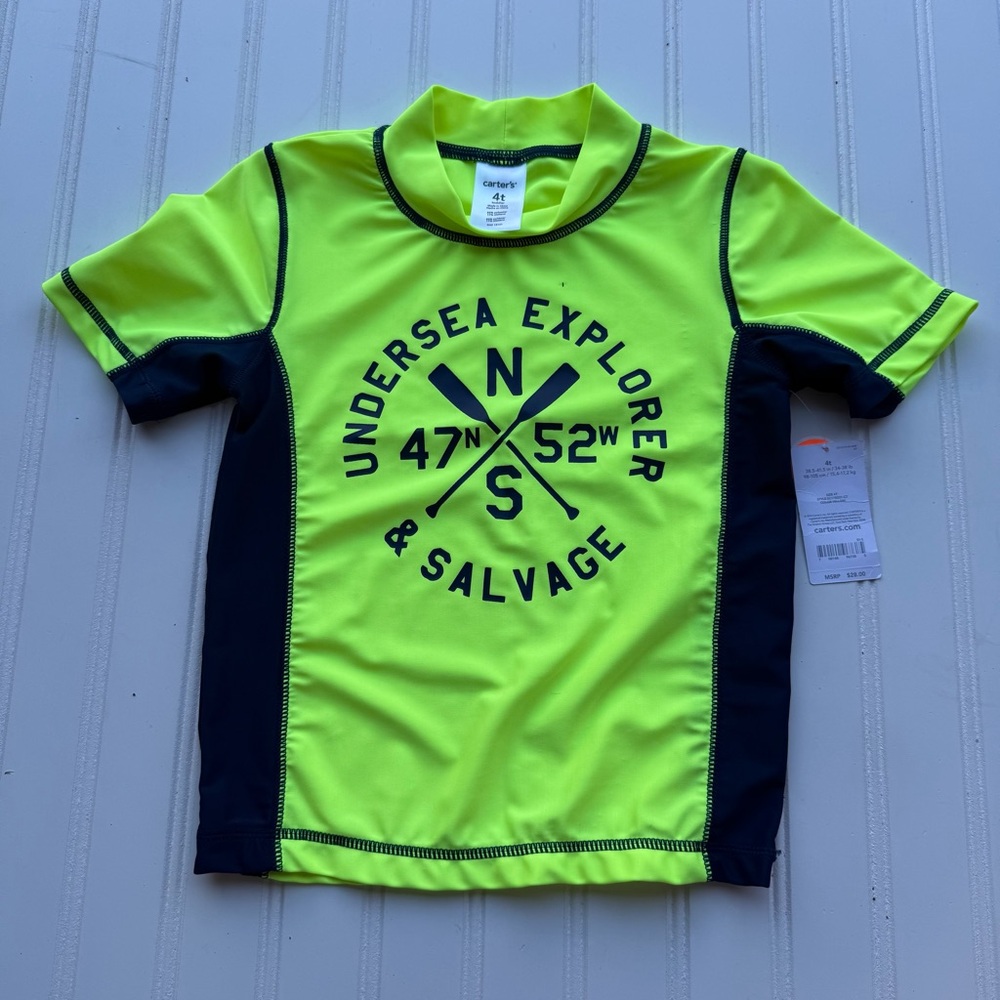 Carter's Neon Green and Navy Kids Swim Rashguard